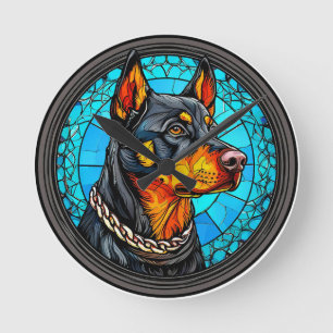 Levendige Dobermann-hond Krachtige Dierenkunst Mod Ronde Klok
