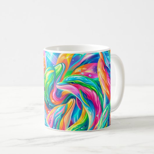 Levendige Dolfijn Droomlandschap – Psychedelische  Koffiemok (Voorkant rechts)