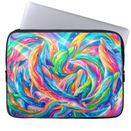 Levendige Dolfijn Droomlandschap – Psychedelische  Laptop Sleeve