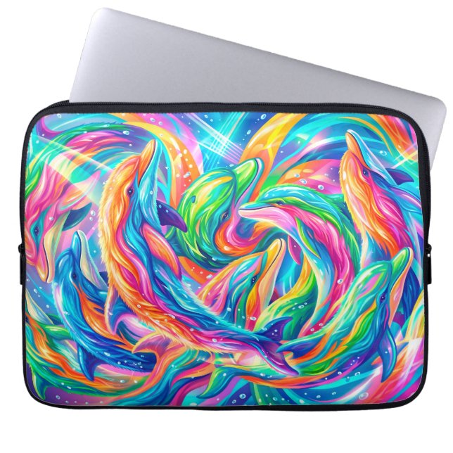 Levendige Dolfijn Droomlandschap – Psychedelische  Laptop Sleeve (Voorkant)