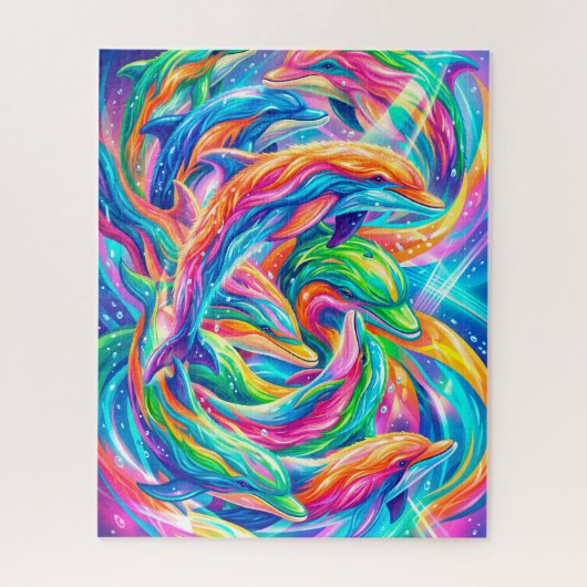 Levendige Dolfijn Droomlandschap – Psychedelische Legpuzzel (Verticaal)