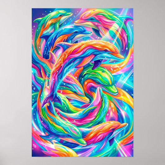 Levendige Dolfijn Droomlandschap – Psychedelische  Poster (Voorkant)