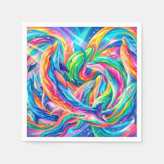Levendige Dolfijn Droomlandschap – Psychedelische Servet (Voorkant)