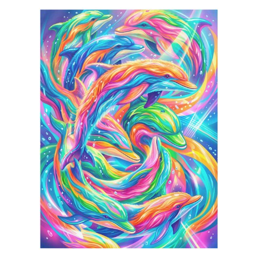 Levendige Dolfijn Droomlandschap – Psychedelische Tafelkleed (Voorkant)
