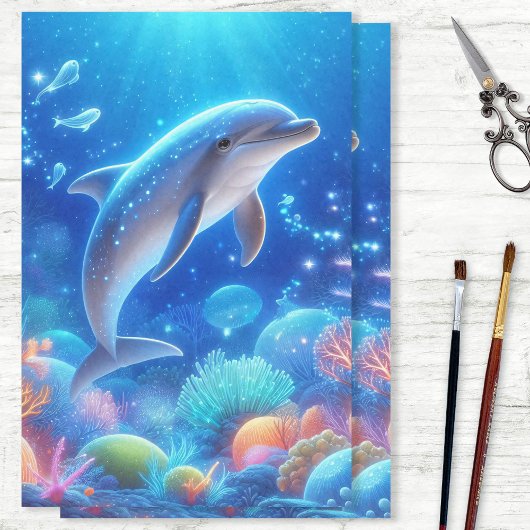 Levendige Dolfijn Ocean Reef Decoupage Tissuepapier