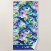Levendige Dolfijnen Blue Waves gepersonaliseerd Strandlaken (Voorkant)