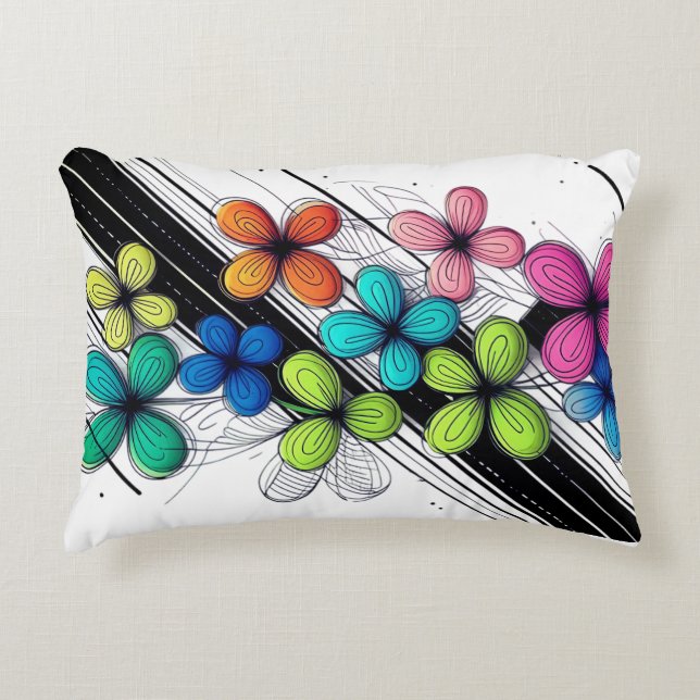 Levendige Doodle Floral Art – Kleurrijke Mode Accent Kussen (Voorkant)