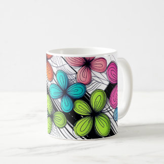 Levendige Doodle Floral Art – Kleurrijke Mode Koffiemok