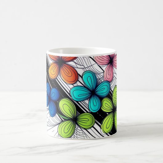 Levendige Doodle Floral Art – Kleurrijke Mode Koffiemok (Center)