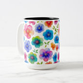 "Levendige doorschijnende Waterverf bloeit | Flora Tweekleurige Koffiemok (Voorkant links)