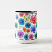 "Levendige doorschijnende Waterverf bloeit | Flora Tweekleurige Koffiemok (Center)