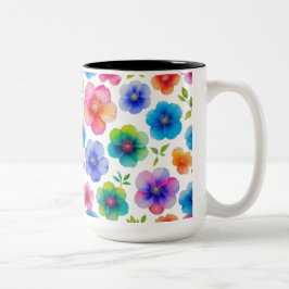 "Levendige doorschijnende Waterverf bloeit | Flora Tweekleurige Koffiemok