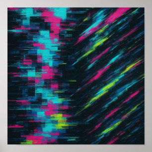 Levendige Dopamine Glitch Wave in Neon Fragment Fl Poster