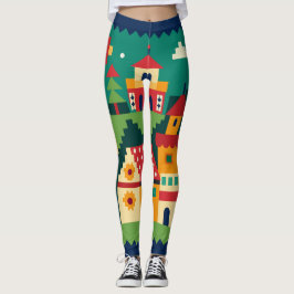 Levendige dorpskunst leggings