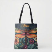 Levendige Dragonfly Bloemtinten Sinaasappel Rood G Tote Bag (Voorkant)
