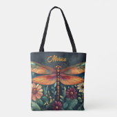 Levendige Dragonfly Bloemtinten Sinaasappel Rood G Tote Bag (Achterkant)