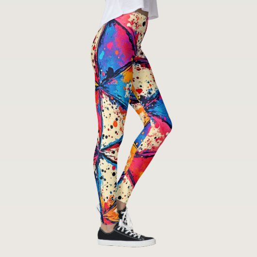 Levendige Driehoek Splatter Art Leggings (Rechts)