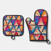 Levendige Driehoek Splatter Art Ovenwant & Pannenlap Set (Voorkant)
