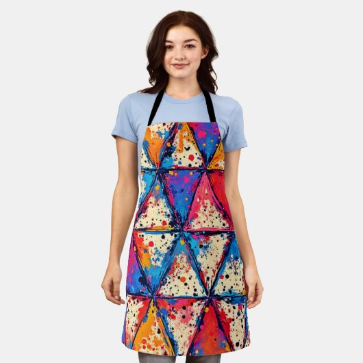 Levendige Driehoek Splatter Art Schort (Gedragen)