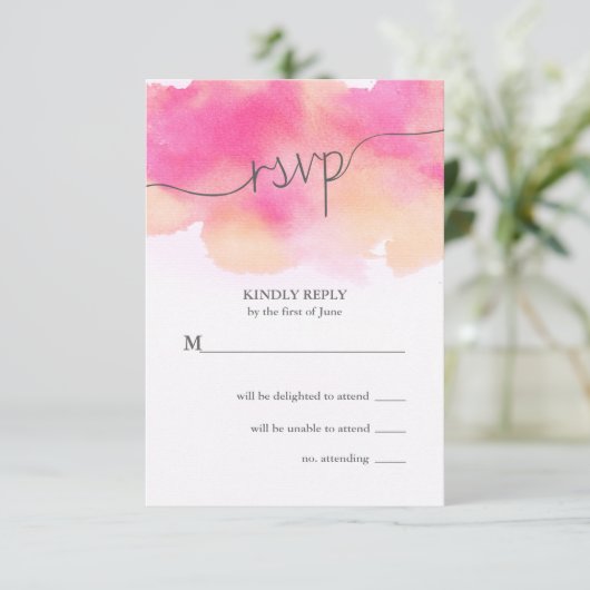 Levendige Dromen Bruiloft RSVP Kaart / Roze & Peac (Staand voorkant)