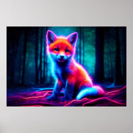 Levendige droomachtige vos met elektrische kleurti poster