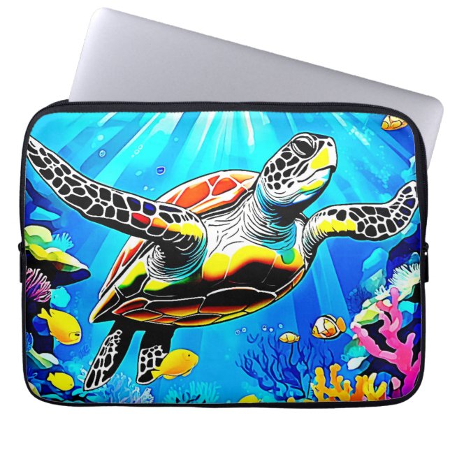 Levendige droomlandschap van zeeschildpadden laptop sleeve (Voorkant)