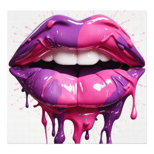 Levendige Druppelende Lippen Wall Art Roze & Paars Foto Afdruk