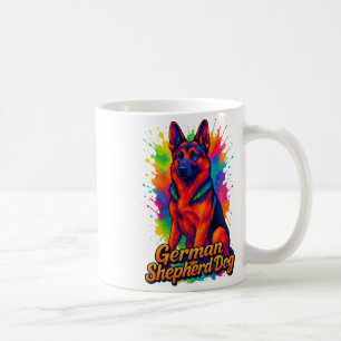 Levendige Duitse Herder Pop Art – Kleurrijke Neon Koffiemok
