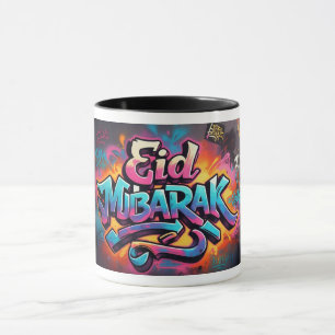 Levendige Eid Mubarak Graffiti Art Mannen Mok