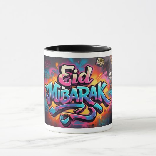 Levendige Eid Mubarak Graffiti Art Mannen Mok (Midden)