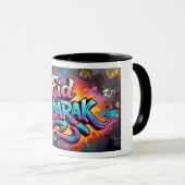 Levendige Eid Mubarak Graffiti Art Mannen Mok (Voorkant rechts)