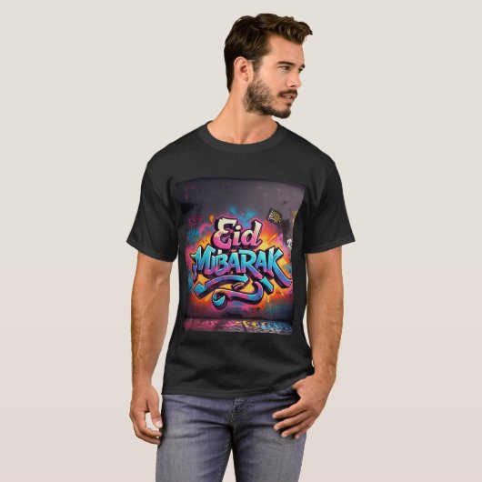 Levendige Eid Mubarak Graffiti Art Mannen T-shirt (Voorkant volledig)
