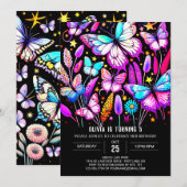 Levendige elegante aangepaste vlinder verjaardag kaart (Voorkant / Achterkant)