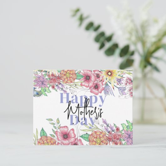 Levendige elegante bloemen bladeren Moederdag Briefkaart (Staand voorkant)