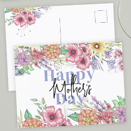 Levendige elegante bloemen bladeren Moederdag Briefkaart