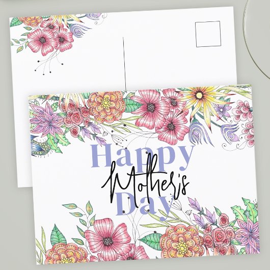 Levendige elegante bloemen bladeren Moederdag Briefkaart