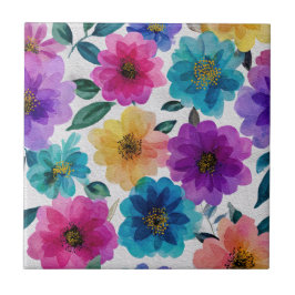 Levendige Elegante Bloemen Bloemen Waterverf Bloem Tegeltje