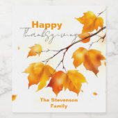 Levendige Elegante Herfst Maple Bladeren Thanksgiv Wijn Etiket (Enkel label)