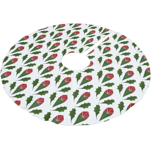 Levendige Elegante Rode Rozen & Groene Holly Patro Kerstboom Rok (Gekanteld)
