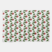 Levendige Elegante Rode Rozen & Groene Holly Patro Theedoek (Horizontaal)