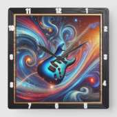 Levendige elektrische gitaar te midden van een wer vierkante klok (Voorkant)