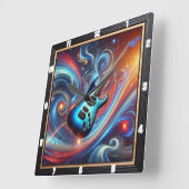 Levendige elektrische gitaar te midden van een wer vierkante klok (Hoek)