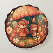 Levendige elven spelen onder paddenstoelen rond kussen (Achterkant)