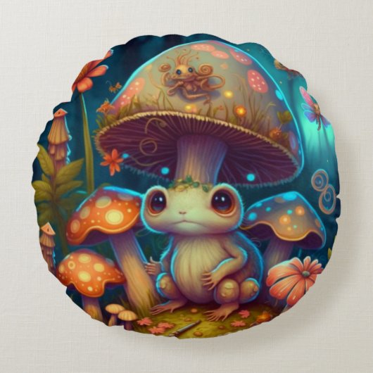 Levendige elven spelen onder paddenstoelen rond kussen (Voorkant)