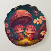 Levendige elven spelen onder paddenstoelen rond rond kussen (Achterkant)