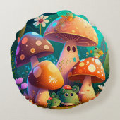 Levendige elven spelen onder paddenstoelen rond rond kussen (Achterkant)