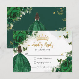 Levendige Emerald Groene Bloemen Prinses Quinceañe RSVP Kaartje