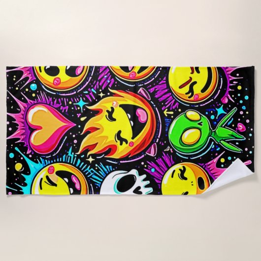 Levendige Emoji Pop Art Strandlaken (Voorkant)