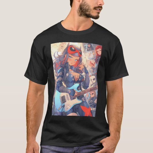 Levendige en dynamische anime comic en Punk rockku T-shirt (Voorkant)