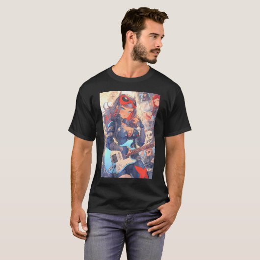 Levendige en dynamische anime comic en Punk rockku T-shirt (Voorkant volledig)